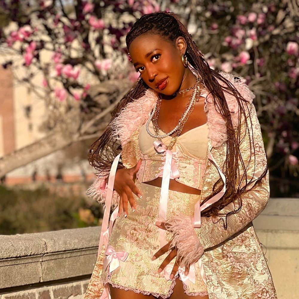 Sugar Thrillz Pink and Cream Brocade 3 Pieces Set with Faux Fur Trim